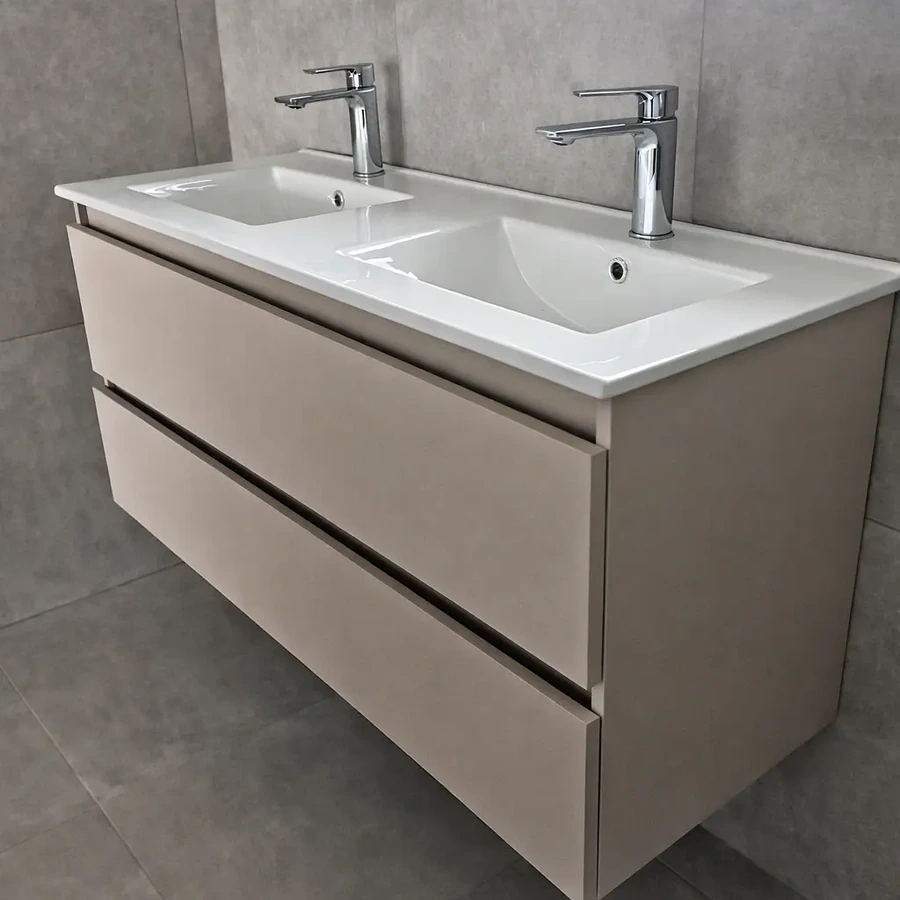 Finished with sleek duco paint, these vanities not only enhance the aesthetics of your bathroom but also provide practical storage solutions. by DSK Woodwork