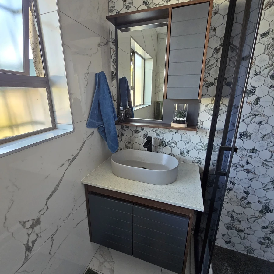Walnut & Storm Grey combination vanity with top unit. by DSK Woodwork